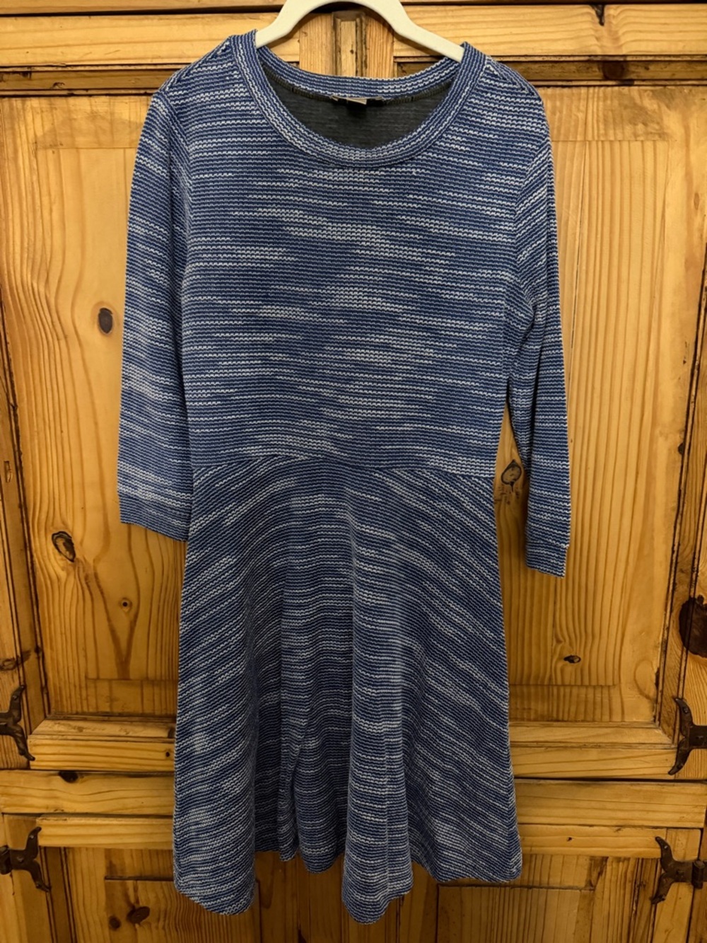 LOFT Blue Marled Fit-and-Flare Long Sleeve Dress